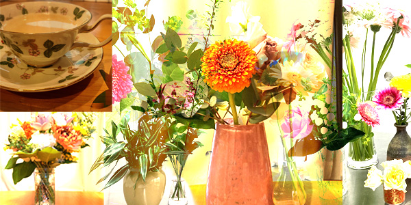 花と花瓶と紅茶